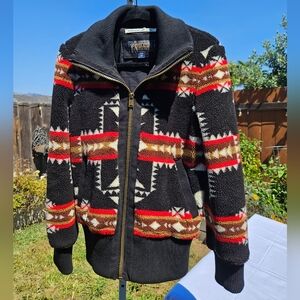 Pendleton Fleece Foxglove Black and Red Geometric Jacket Sz XS